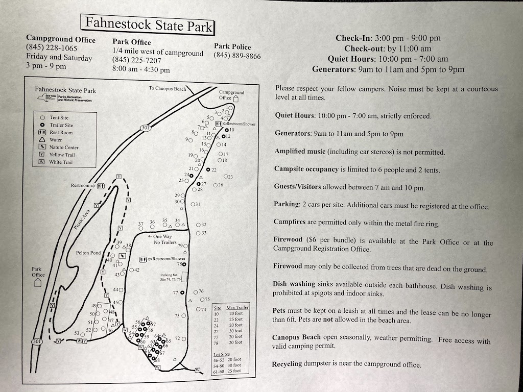 Fahnestock State Park Campgroundの地図と利用方法